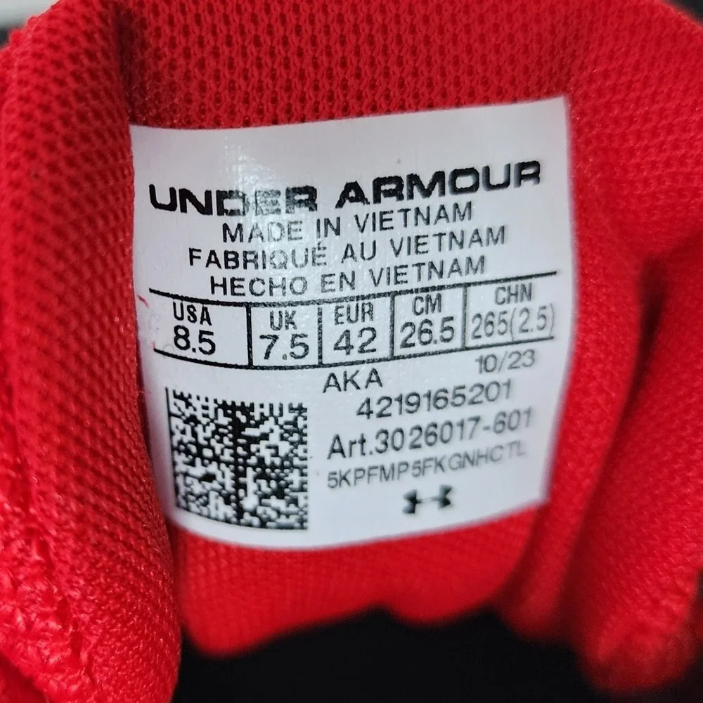 Under Armour Charged Pursuit 3 Red Black Running Shoes Mens 8.5 3026017-601